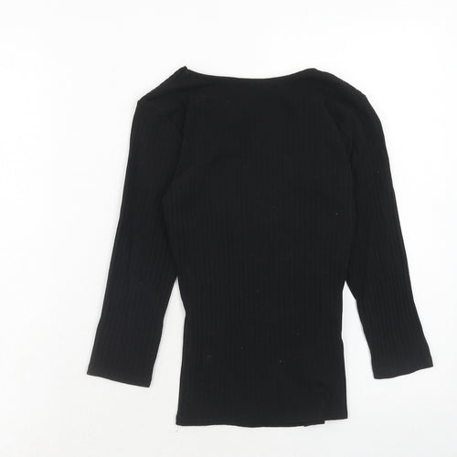 Bershka Womens Black Cotton Basic T-Shirt Size M V-Neck