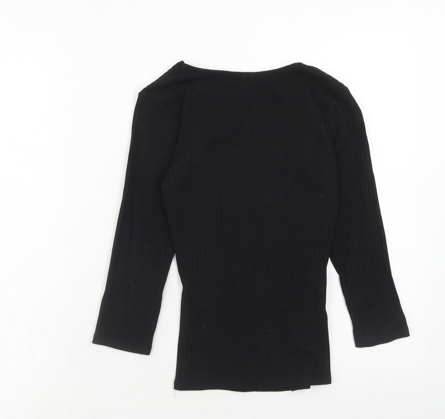 Bershka Womens Black Cotton Basic T-Shirt Size M V-Neck