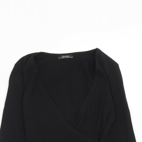 Bershka Womens Black Cotton Basic T-Shirt Size M V-Neck