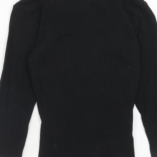 Bershka Womens Black Cotton Basic T-Shirt Size M V-Neck