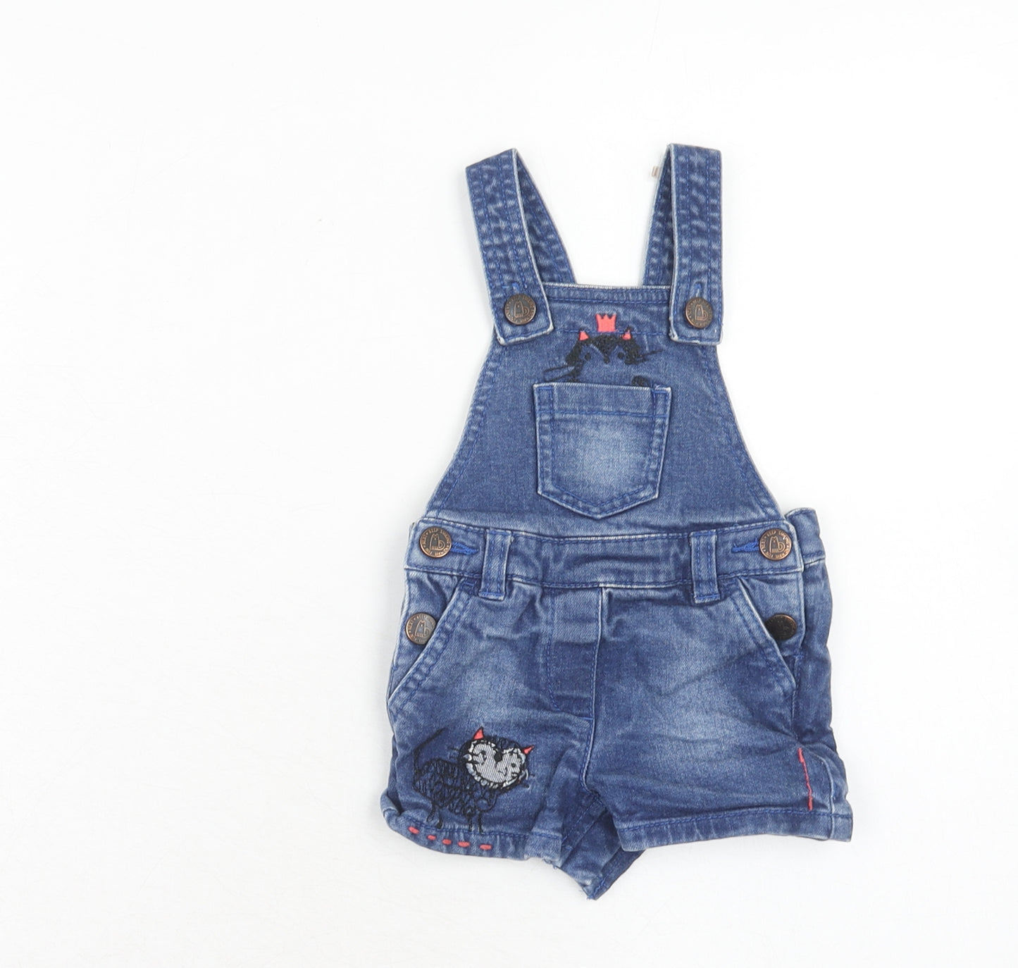 NEXT Girls Blue Cotton Dungaree One-Piece Size 3-6 Months Button - Cat