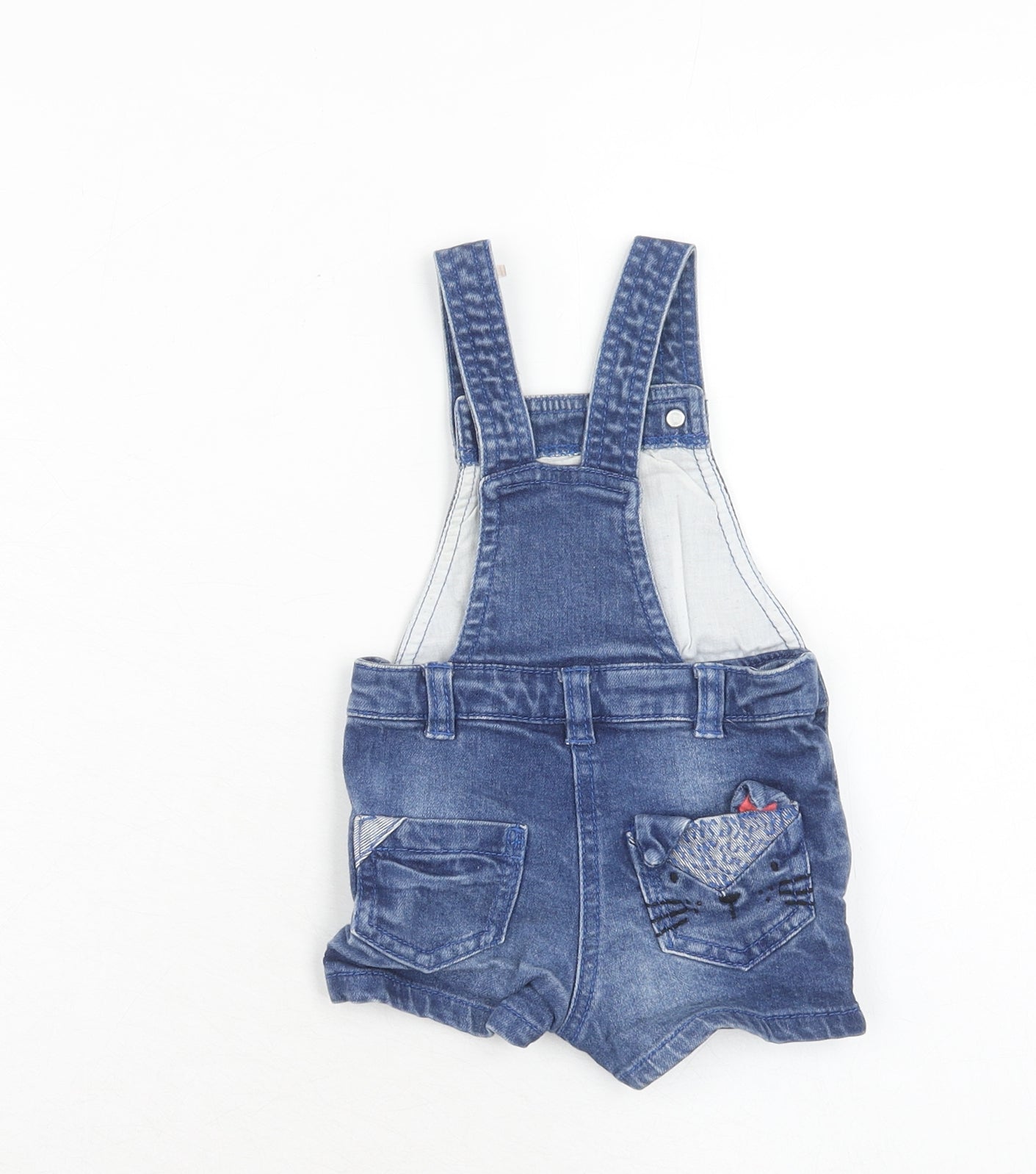 NEXT Girls Blue Cotton Dungaree One-Piece Size 3-6 Months Button - Cat