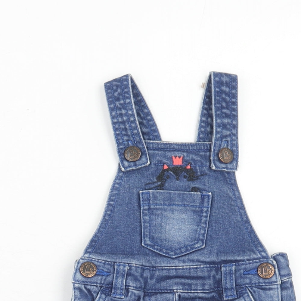 NEXT Girls Blue Cotton Dungaree One-Piece Size 3-6 Months Button - Cat