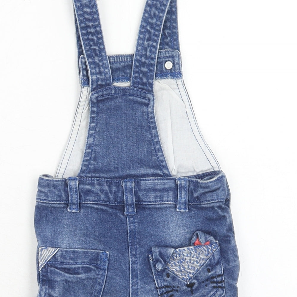 NEXT Girls Blue Cotton Dungaree One-Piece Size 3-6 Months Button - Cat