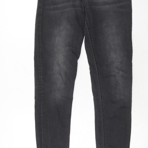 H&M Womens Black Cotton Straight Jeans Size 8 Regular Zip
