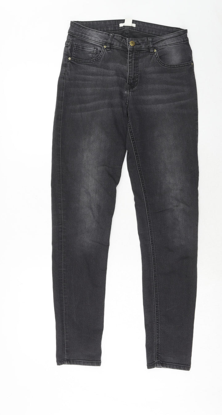 H&M Womens Black Cotton Straight Jeans Size 8 Regular Zip