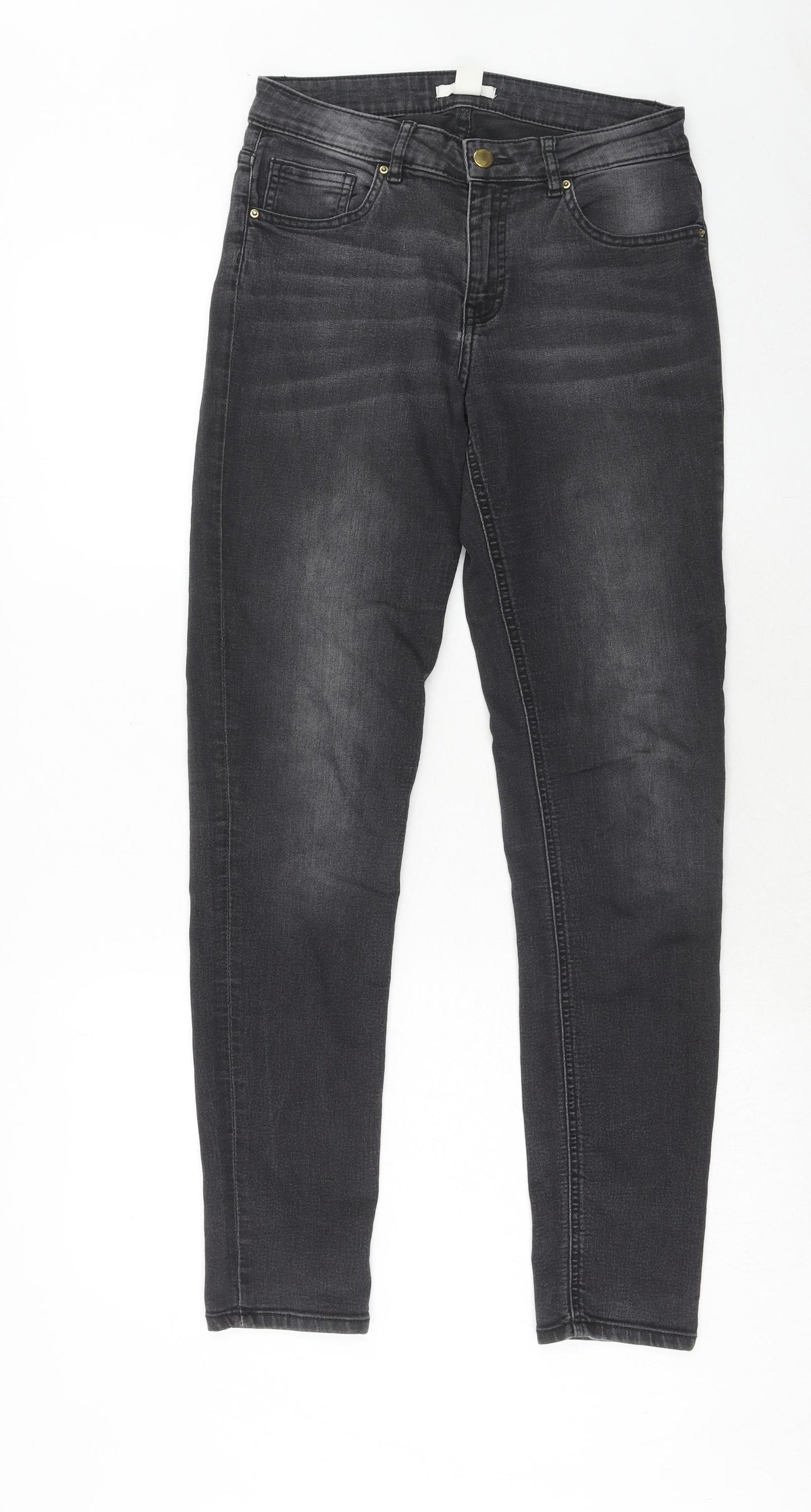 H&M Womens Black Cotton Straight Jeans Size 8 Regular Zip