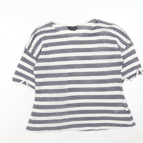 Dorothy Perkins Womens White Round Neck Striped Polyester Pullover Jumper Size 16