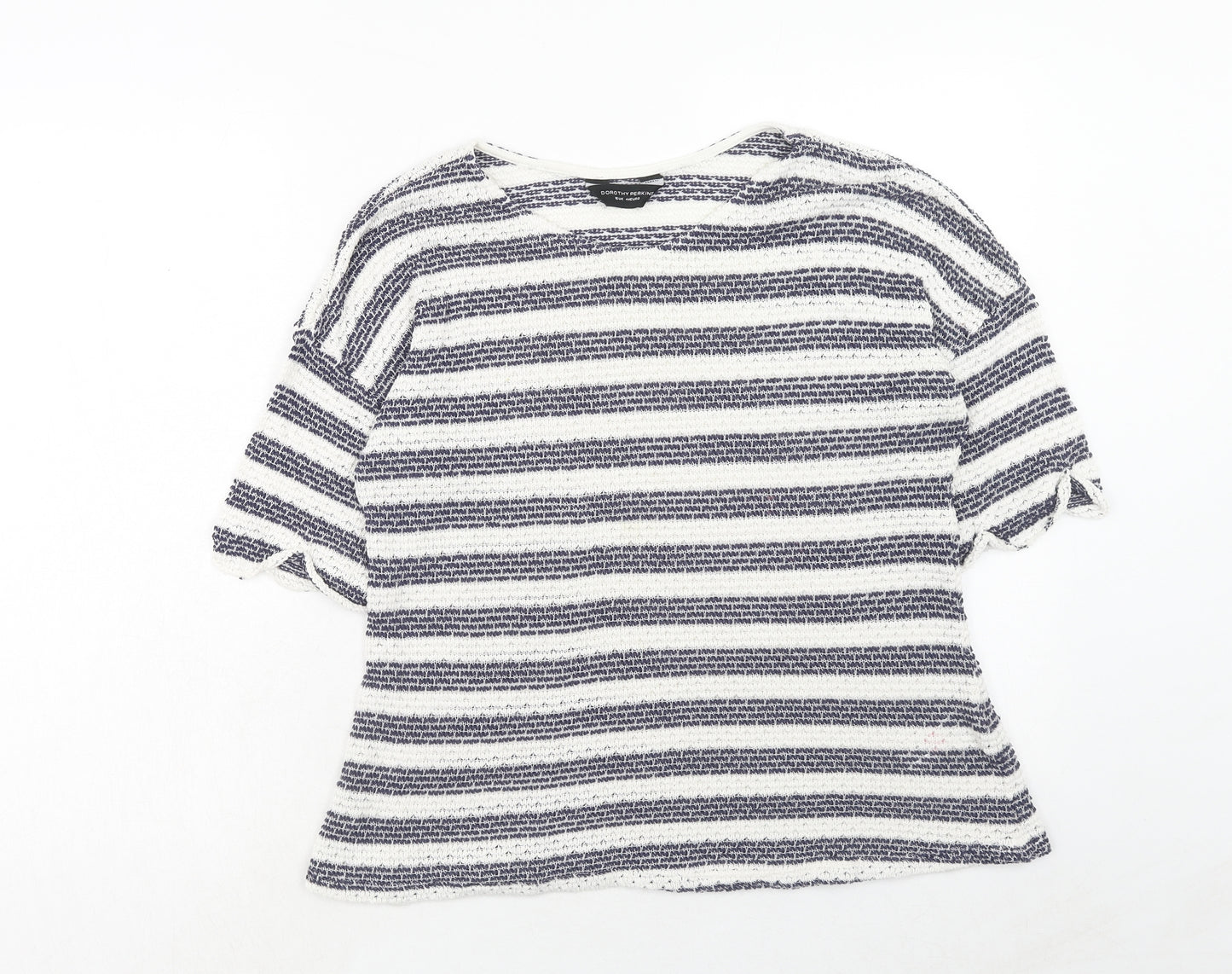 Dorothy Perkins Womens White Round Neck Striped Polyester Pullover Jumper Size 16