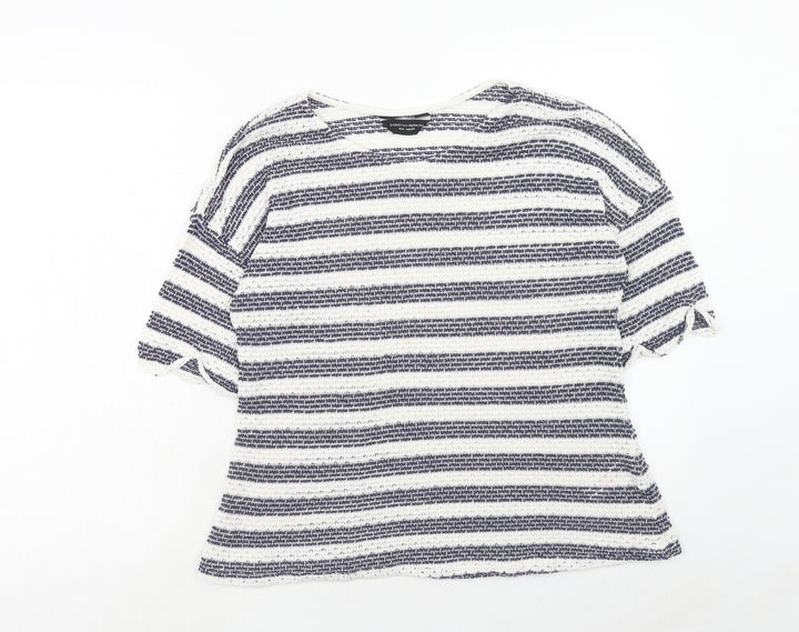 Dorothy Perkins Womens White Round Neck Striped Polyester Pullover Jumper Size 16
