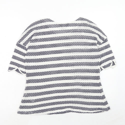 Dorothy Perkins Womens White Round Neck Striped Polyester Pullover Jumper Size 16