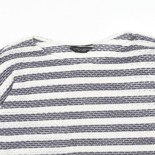 Dorothy Perkins Womens White Round Neck Striped Polyester Pullover Jumper Size 16