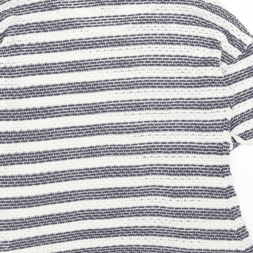 Dorothy Perkins Womens White Round Neck Striped Polyester Pullover Jumper Size 16