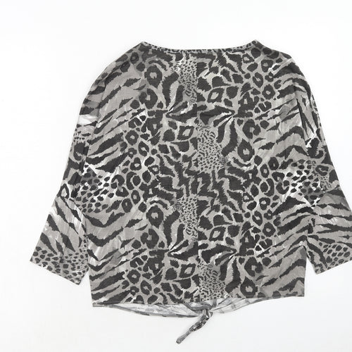 BHS Girls Grey Animal Print Viscose Basic T-Shirt Size 16 Years Round Neck Pullover - Knot Front