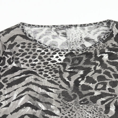 BHS Girls Grey Animal Print Viscose Basic T-Shirt Size 16 Years Round Neck Pullover - Knot Front