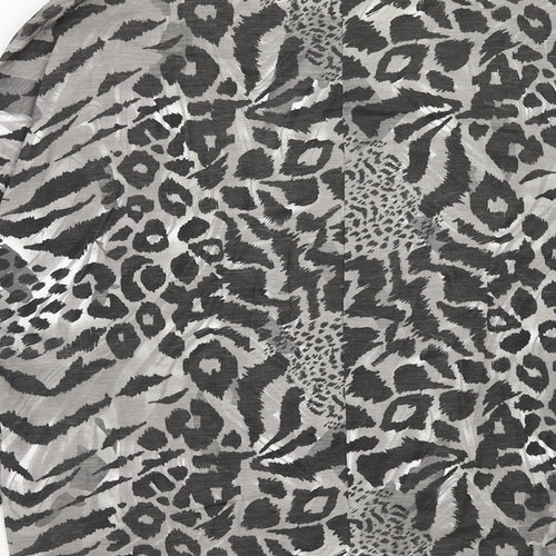 BHS Girls Grey Animal Print Viscose Basic T-Shirt Size 16 Years Round Neck Pullover - Knot Front