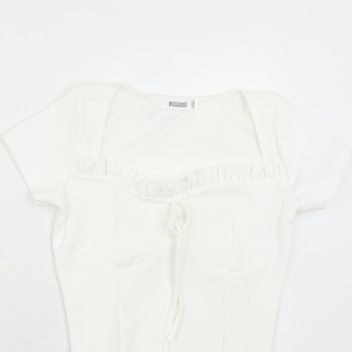 Missguided Womens White Polyester Bodysuit One-Piece Size 8 Snap