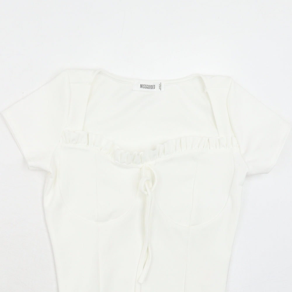 Missguided Womens White Polyester Bodysuit One-Piece Size 8 Snap
