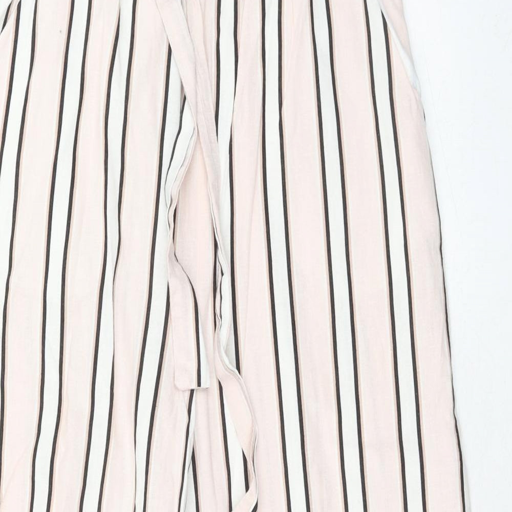 New Look Womens Pink Striped Linen Trousers Size 8 Regular Hook & Eye