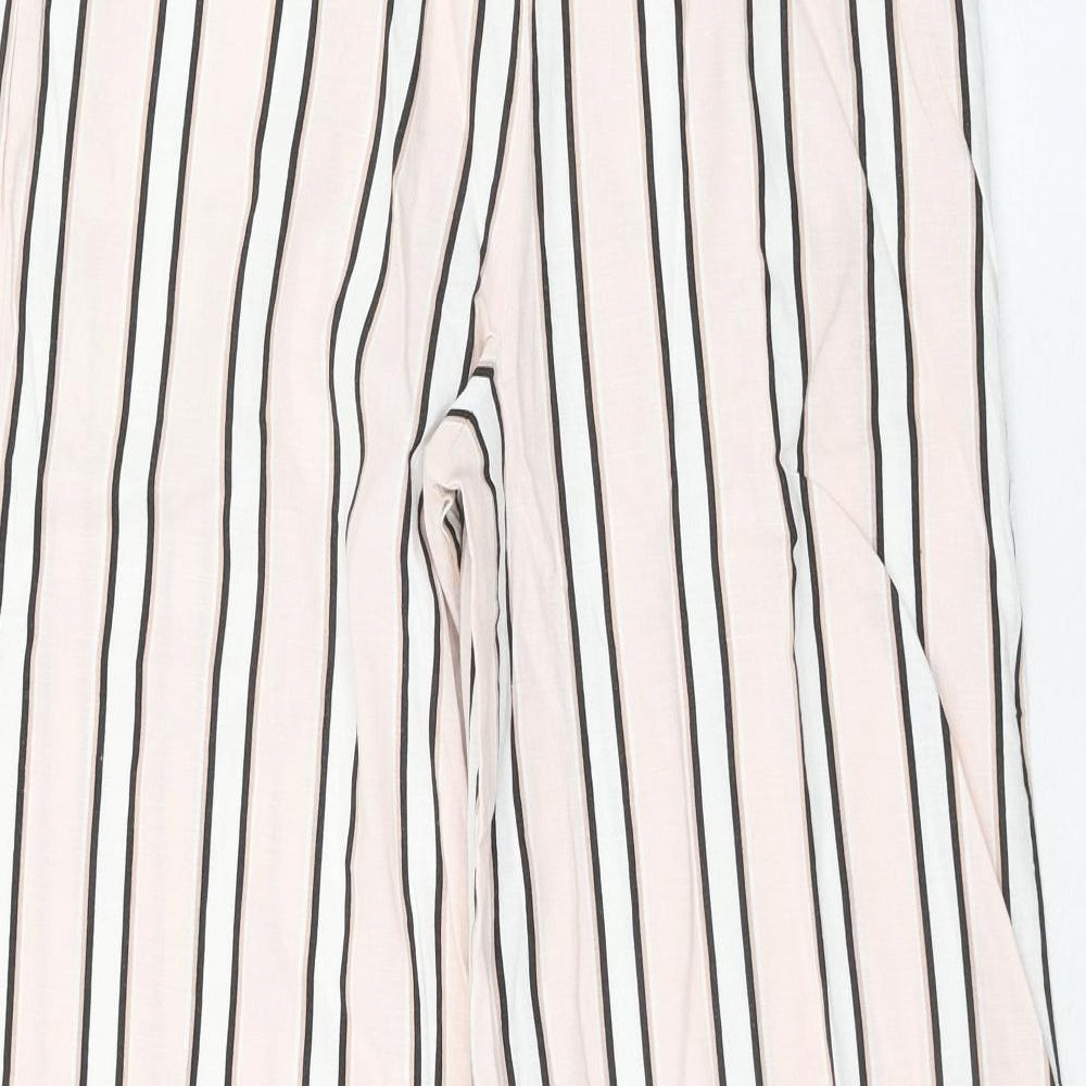 New Look Womens Pink Striped Linen Trousers Size 8 Regular Hook & Eye