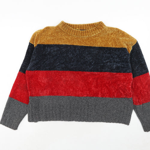 Marks and Spencer Womens Multicoloured Round Neck Striped Polyester Pullover Jumper Size L