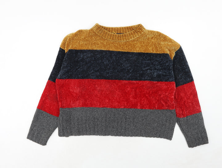 Marks and Spencer Womens Multicoloured Round Neck Striped Polyester Pullover Jumper Size L