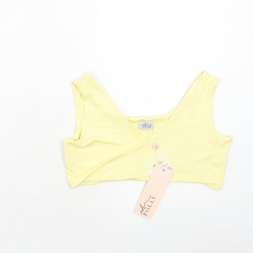 OhPolly Womens Yellow Polyester Cropped Tank Size 14 V-Neck
