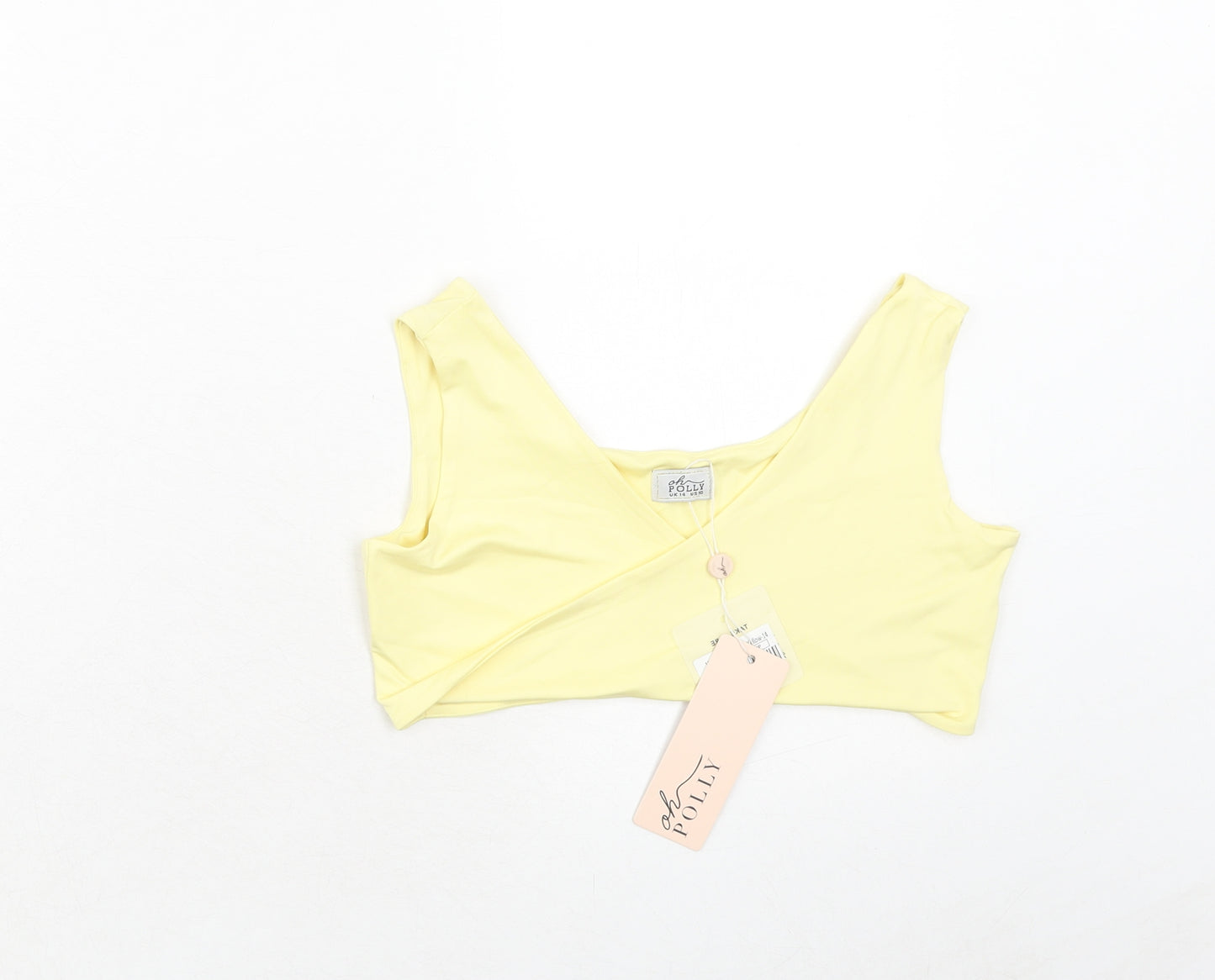 OhPolly Womens Yellow Polyester Cropped Tank Size 14 V-Neck