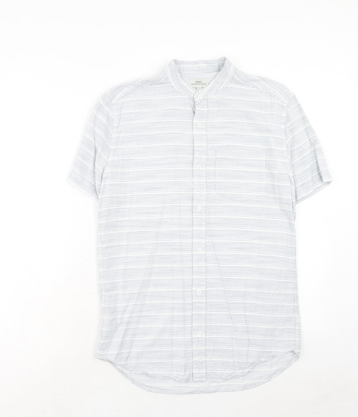 NEXT Mens Blue Geometric Cotton Button-Up Size S Round Neck Button