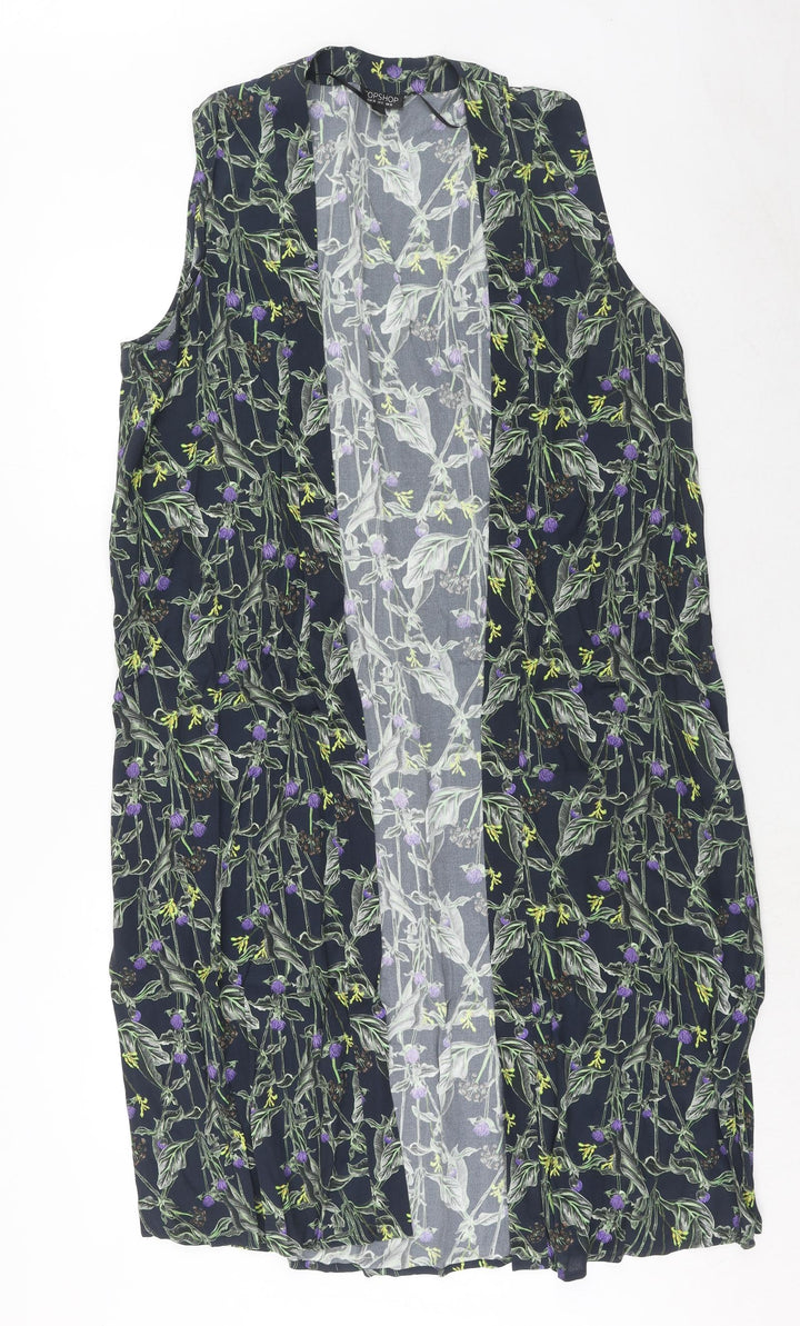 Topshop Womens Blue Geometric Viscose Kimono Blouse Size 10 V-Neck