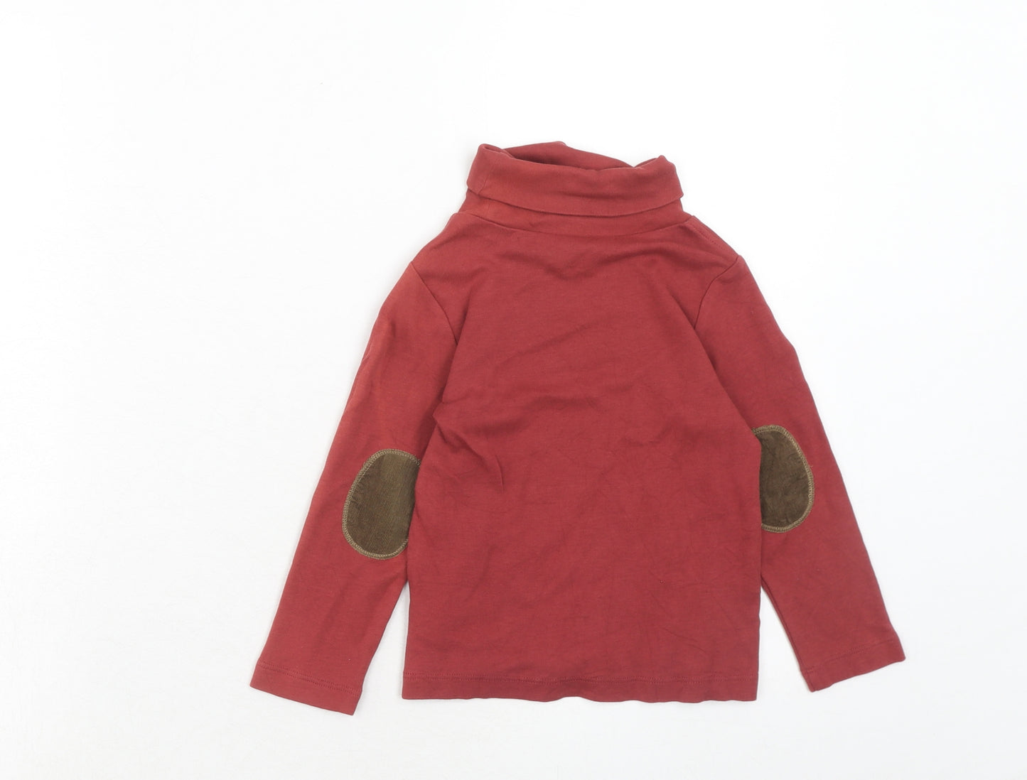 Mini Club Boys Red Cotton Pullover Casual Size 2-3 Years Roll Neck Pullover - Elbow Patches