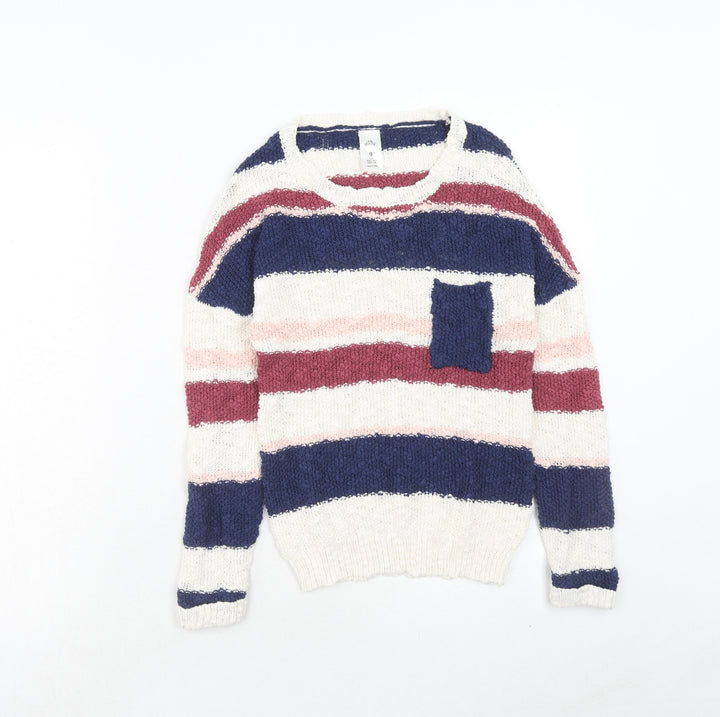 Miss Understood Girls Multicoloured Boat Neck Striped Cotton Pullover Jumper Size 9 Years Pullover