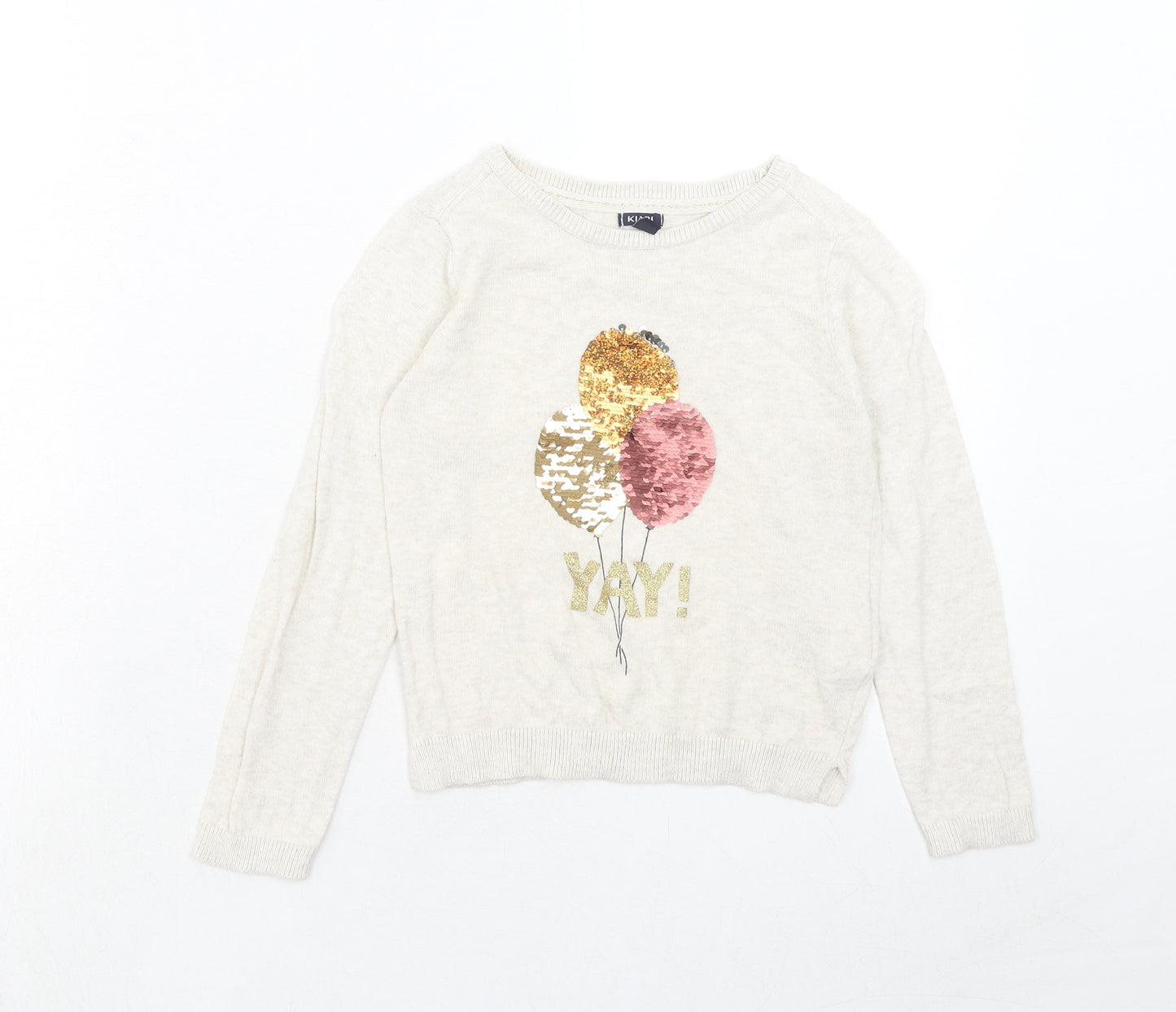 Kiabi Girls Ivory Boat Neck Cotton Pullover Jumper Size 6 Years Pullover - Balloons