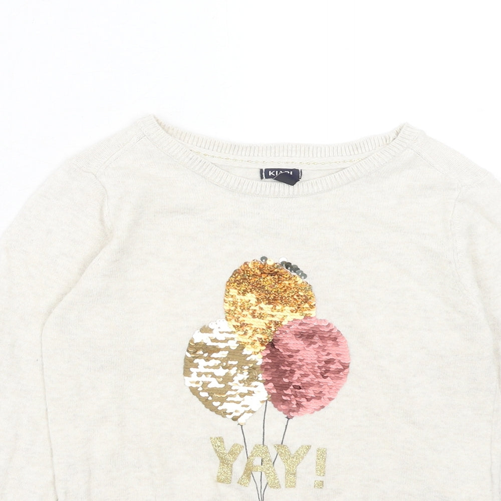 Kiabi Girls Ivory Boat Neck Cotton Pullover Jumper Size 6 Years Pullover - Balloons