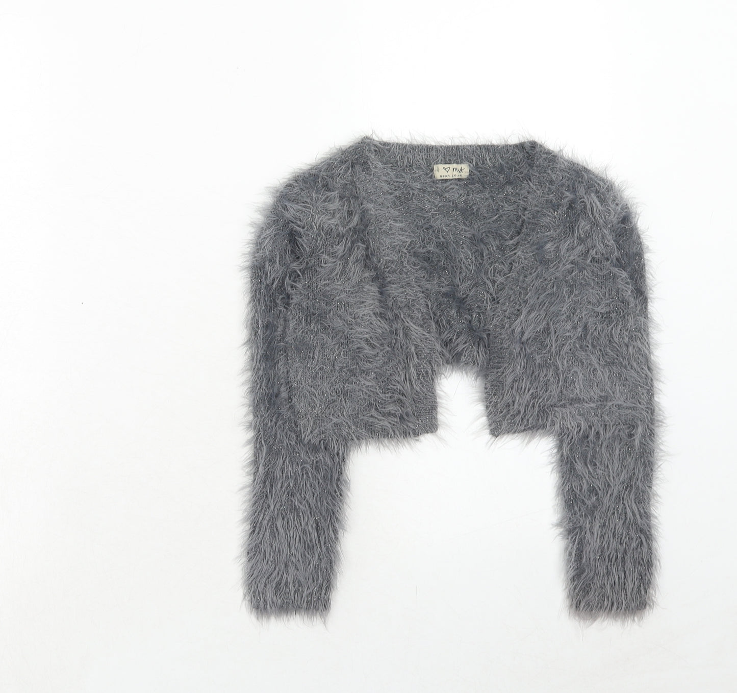 NEXT Girls Grey V-Neck Nylon Cardigan Jumper Size 8 Years Pullover - Fluffy