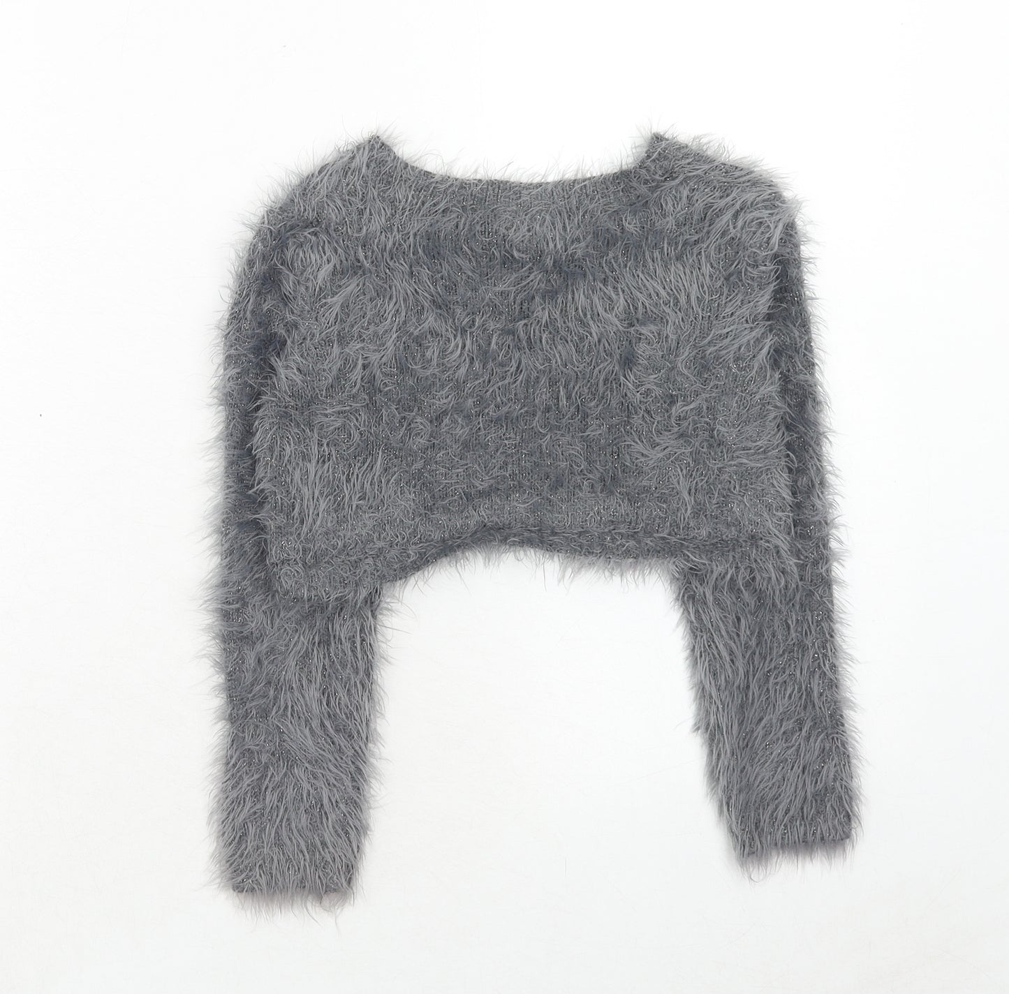 NEXT Girls Grey V-Neck Nylon Cardigan Jumper Size 8 Years Pullover - Fluffy