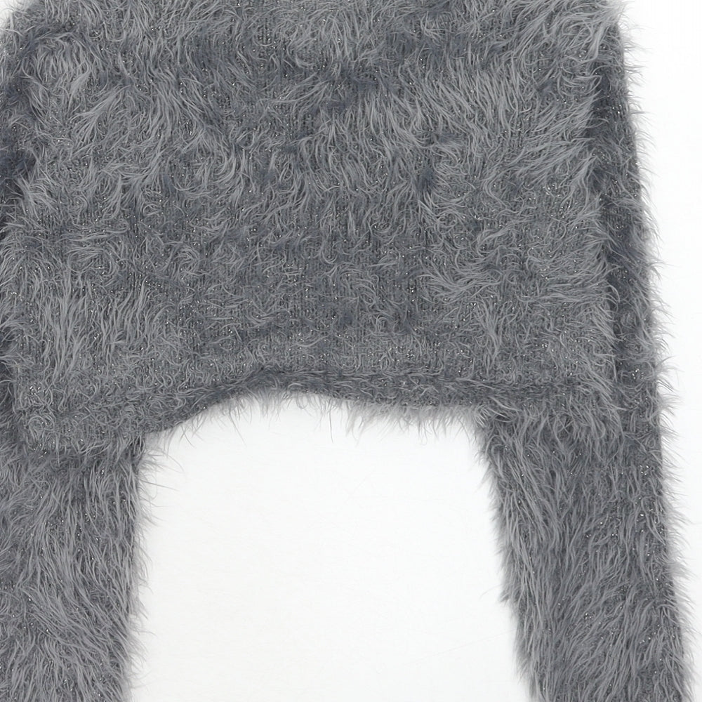 NEXT Girls Grey V-Neck Nylon Cardigan Jumper Size 8 Years Pullover - Fluffy