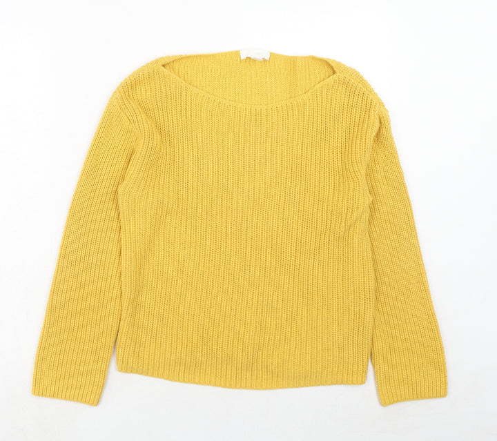 H&M Womens Yellow Boat Neck Cotton Pullover Jumper Size XS