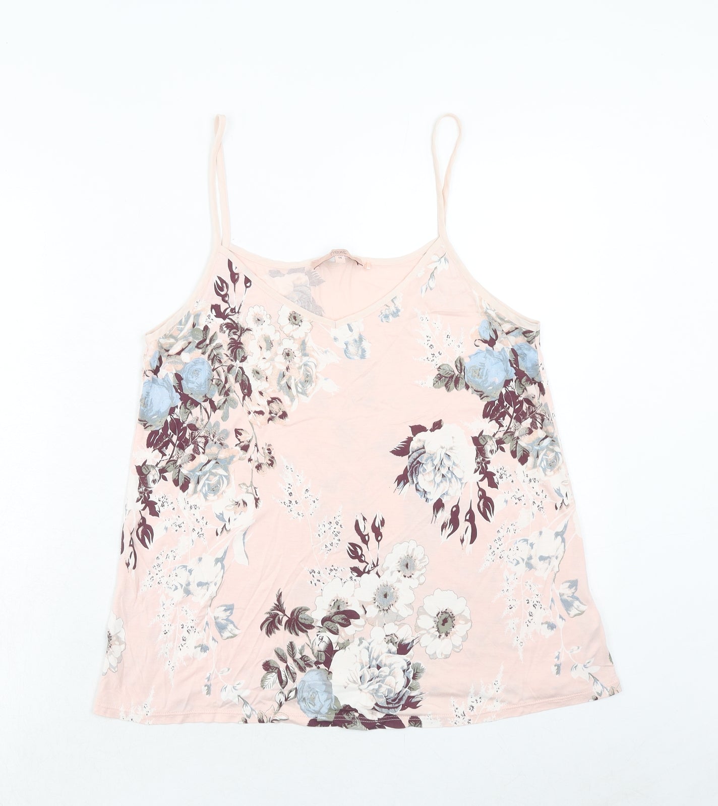 NEXT Womens Pink Floral Viscose Basic Tank Size 14 V-Neck
