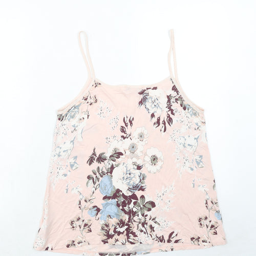 NEXT Womens Pink Floral Viscose Basic Tank Size 14 V-Neck