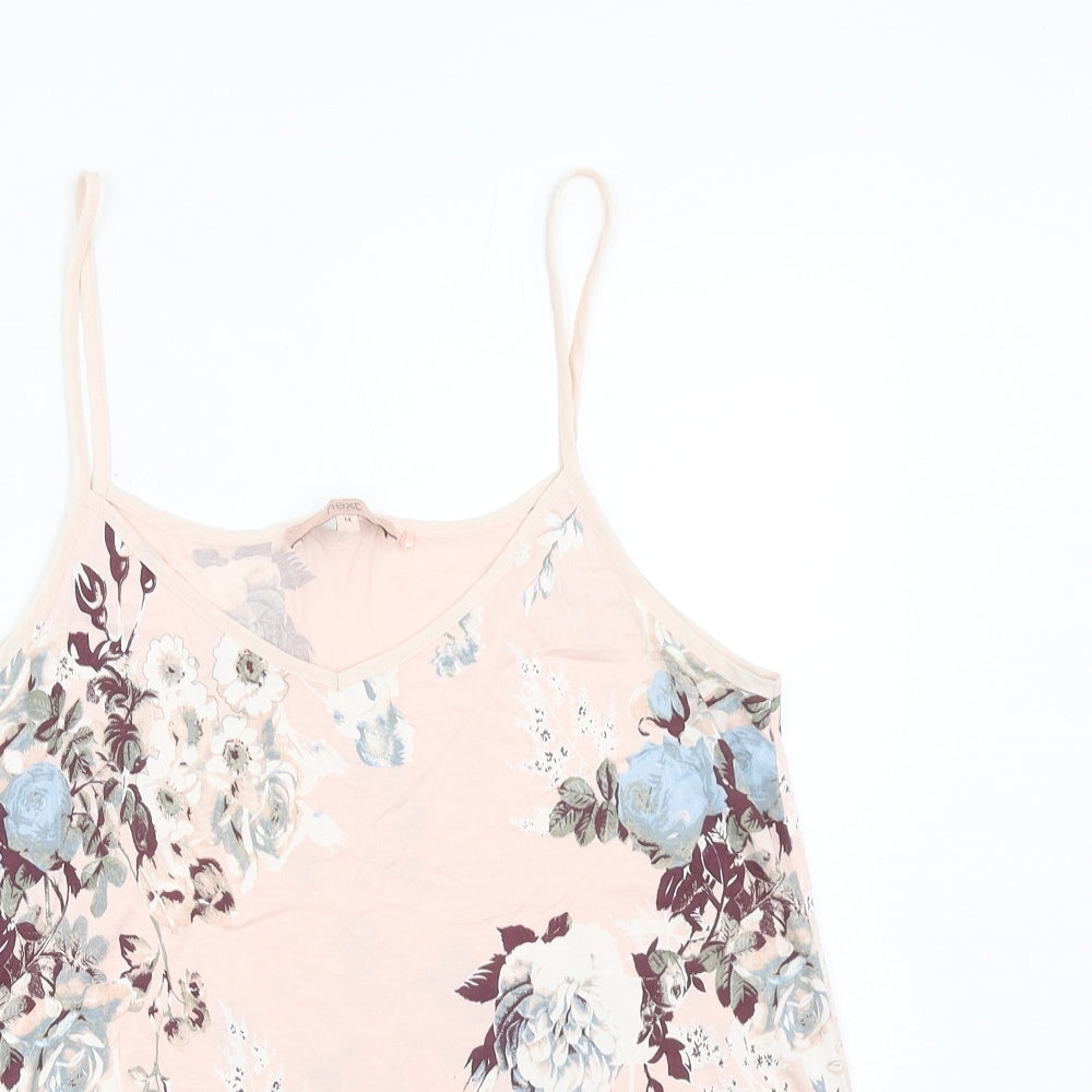 NEXT Womens Pink Floral Viscose Basic Tank Size 14 V-Neck