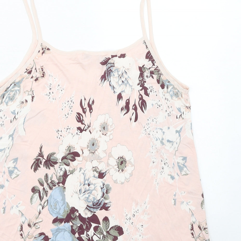NEXT Womens Pink Floral Viscose Basic Tank Size 14 V-Neck