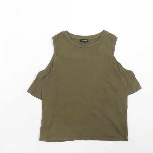 River Island Womens Green Cotton Basic T-Shirt Size 10 Round Neck - Cold Shoulder