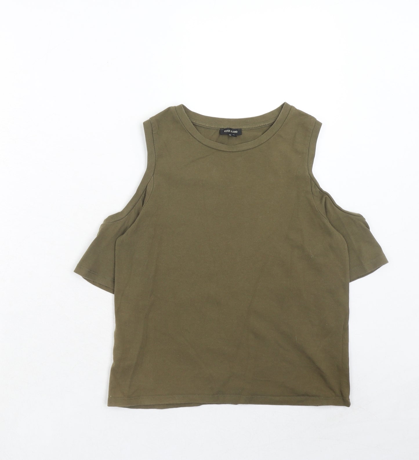 River Island Womens Green Cotton Basic T-Shirt Size 10 Round Neck - Cold Shoulder