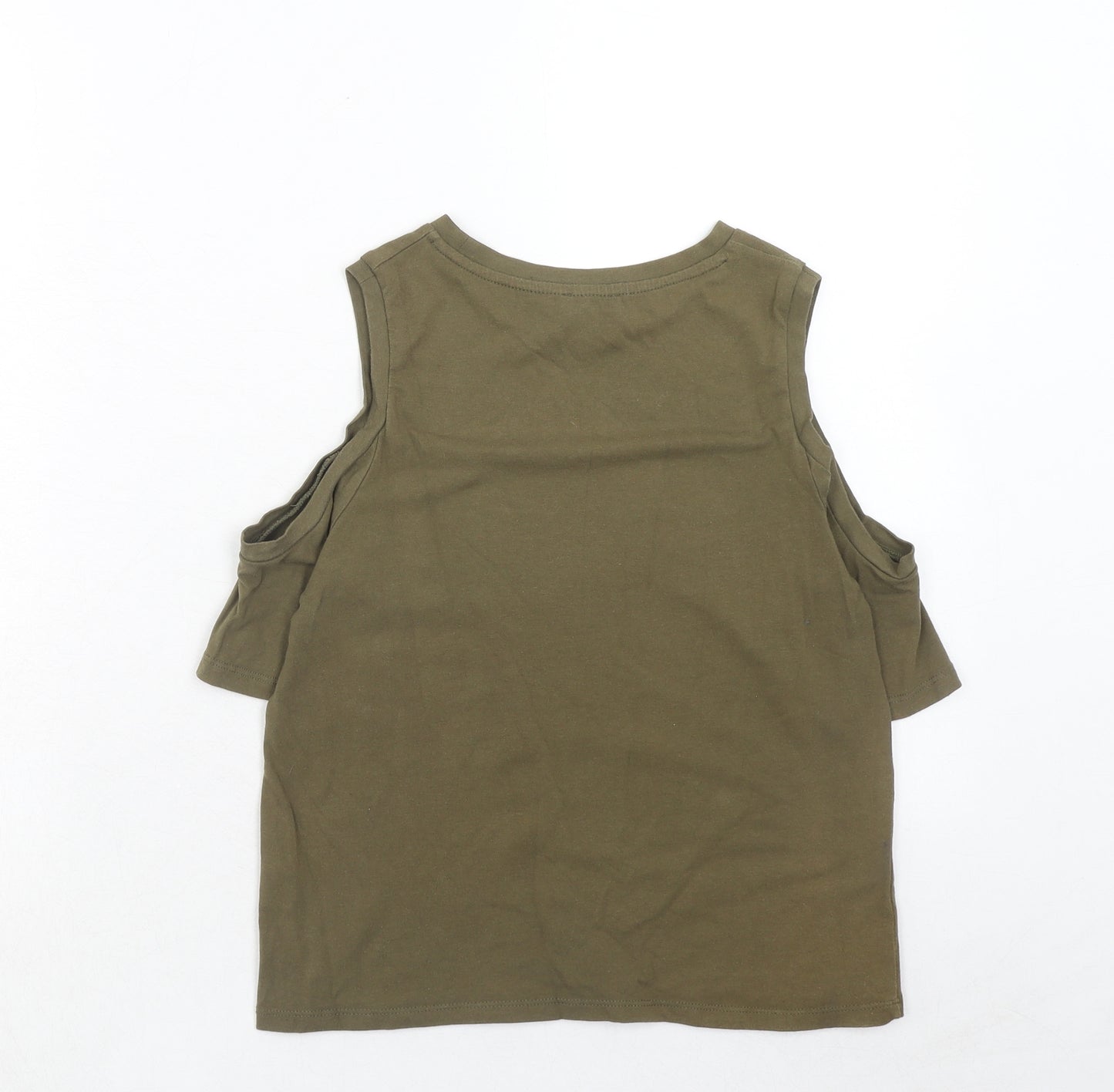 River Island Womens Green Cotton Basic T-Shirt Size 10 Round Neck - Cold Shoulder