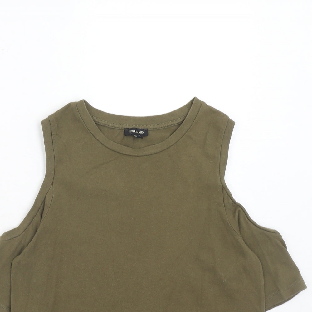 River Island Womens Green Cotton Basic T-Shirt Size 10 Round Neck - Cold Shoulder