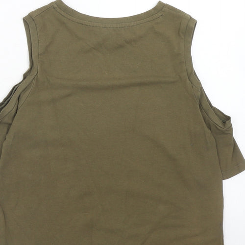 River Island Womens Green Cotton Basic T-Shirt Size 10 Round Neck - Cold Shoulder