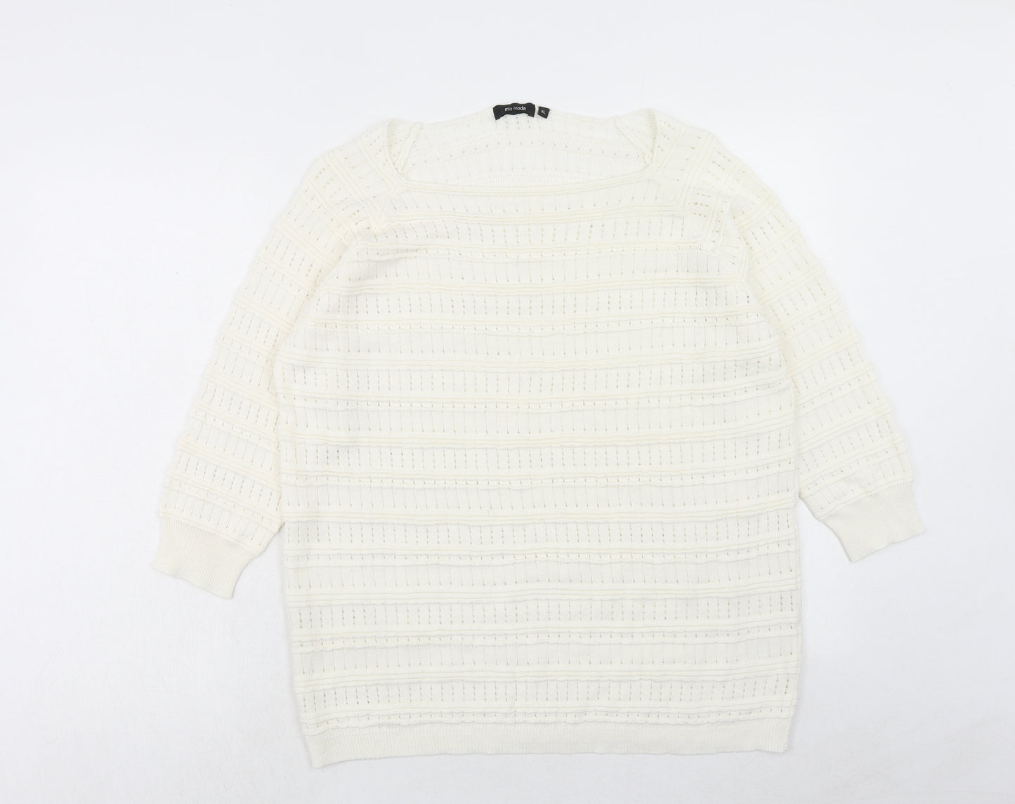 Mia Moda Womens Ivory Round Neck Acrylic Pullover Jumper Size XL