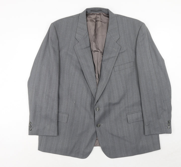 Wellington Mens Grey Striped Polyester Jacket Suit Jacket Size 46 Regular