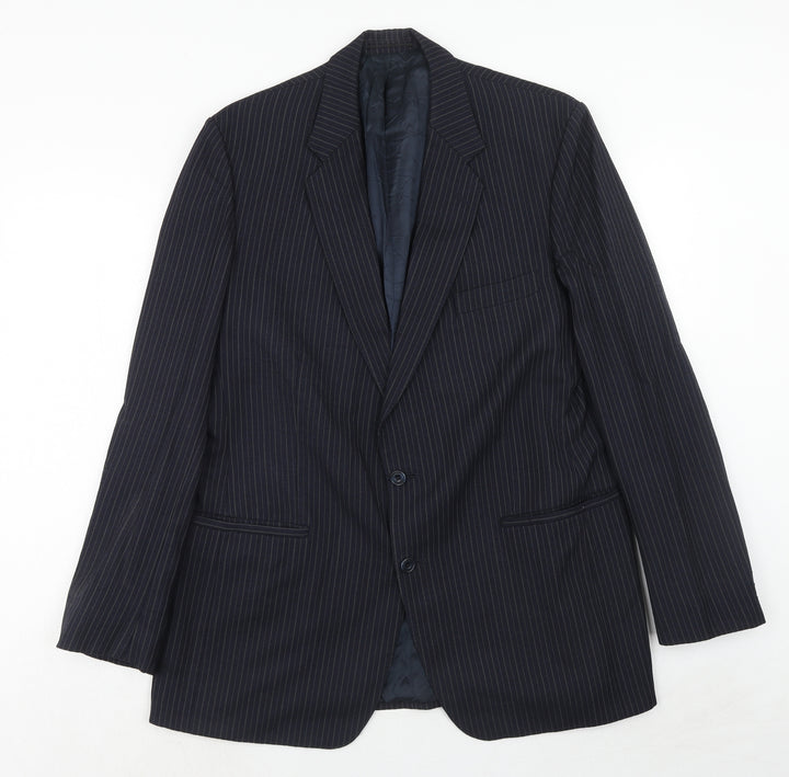 Leonard Lyle Mens Blue Striped Wool Jacket Suit Jacket Size 42 Regular